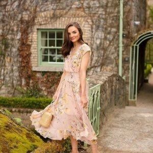 NWOT H&M Floral Beige Dress with Smocking size 2